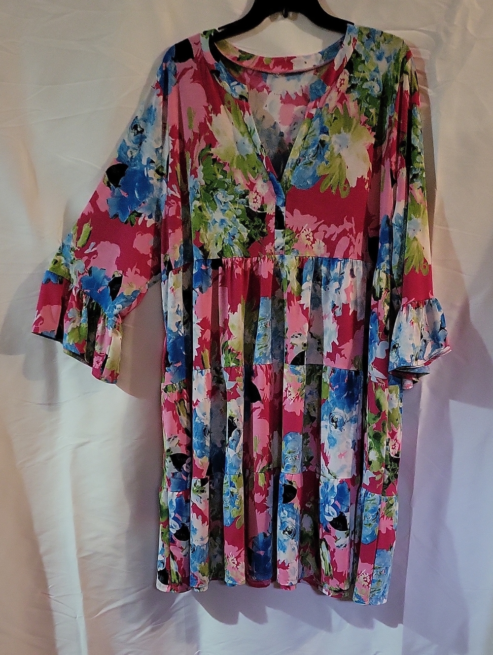 Floral Tiered V-Neck Dress - Pink Multi